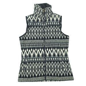 Chaps Petites Vest P/XS Black White Aztec Fleece Pockets Full Zip Front Womens